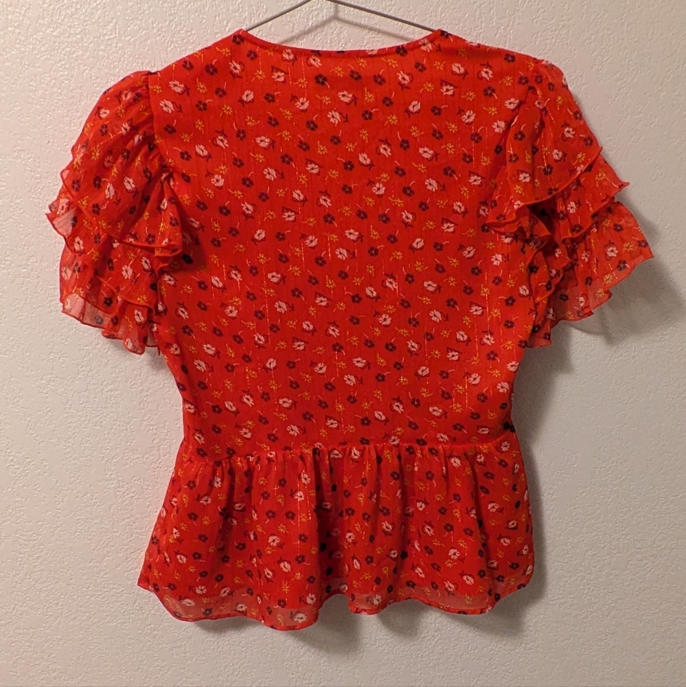 Madewell Red Wrap Peplum Blouse - Picture 2 of 7